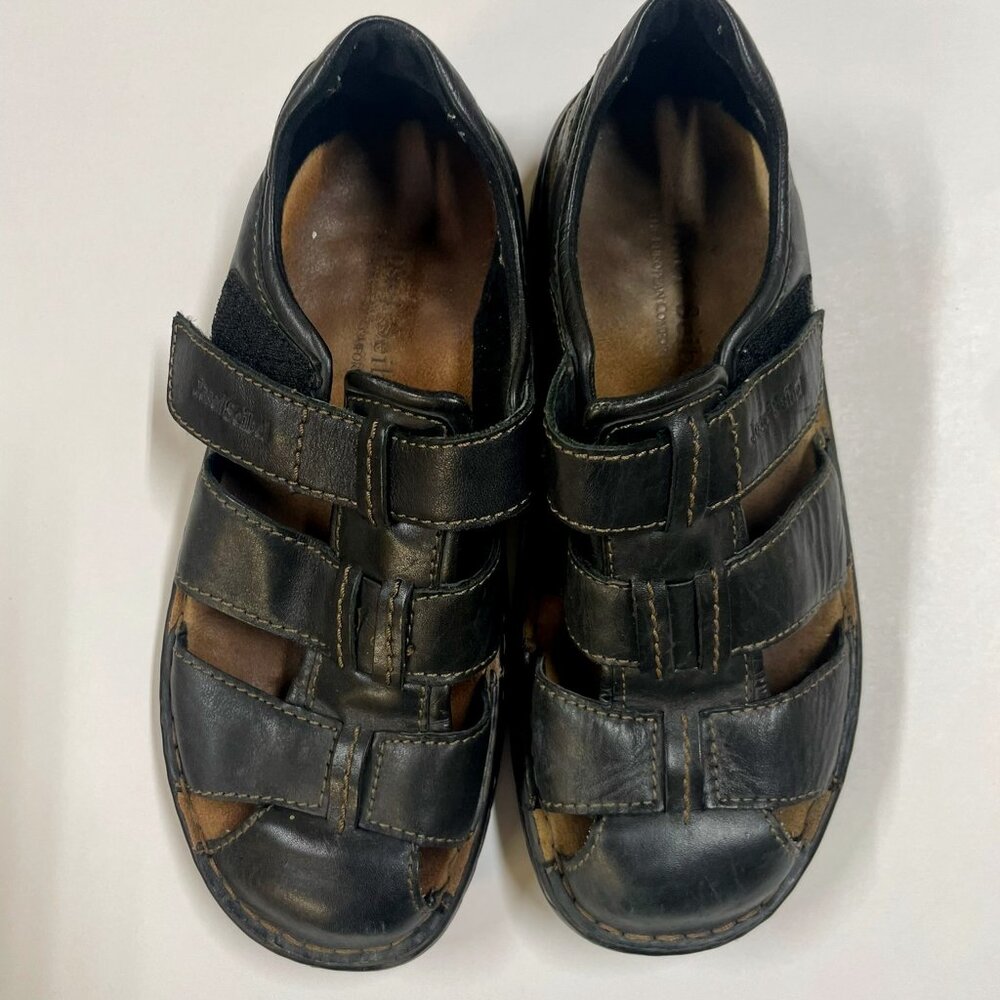 Josef Seibel Jeremy Black Leather Fisherman Sandals Men's US Size 9 / EU Size 43